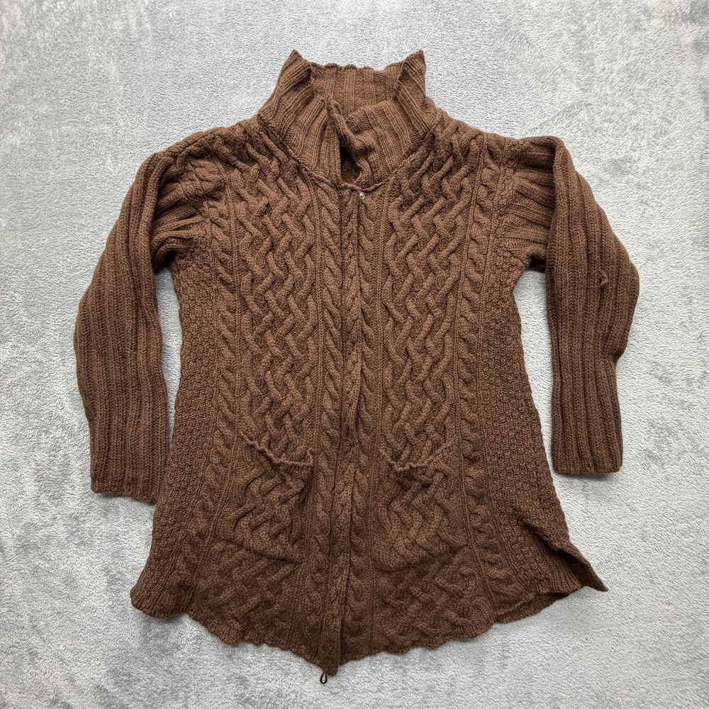 Aran Crafts Sweater‎ Womens Large Brown Cable Knit Full Zip Wool Cardigan